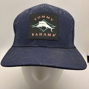 Tommy Bahama Navy Marlin Embossed Snapback Baseball Cap Coastal Casual Beach